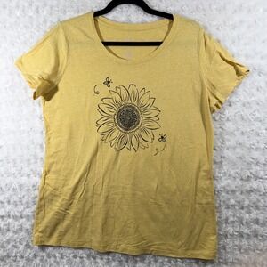 St Johns Bay Womens Size L Yellow Sunflower Bee Short Sleeve Summer T-Shirt